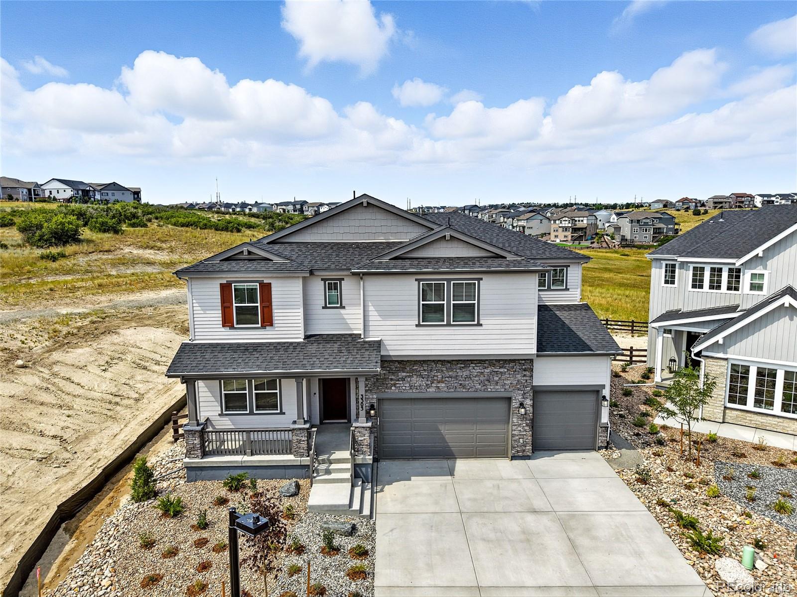 What's Special: Greenbelt Lot | Cul-de-Sac Lot | Corner Lot.New Construction - Ready Now! Built by America's Most Trusted Homebuilder. Welcome to the Vail at 3303 Backdrop Court in Macanta Destination Collection! This is a stunning new home with a soaring gathering room, cozy fireplace, and open kitchen with center island and dining area. The main level includes a study, and guest bedroom suite. Upstairs, find a luxurious primary suite with dual closets, three secondary bedrooms, two baths, and a convenient laundry room. A full unfinished basement offers room to grow. Live surrounded by nature and convenience in Macanta, a vibrant Castle Rock community with over 1,000 acres of open space and scenic trails. Enjoy mountain views, a charming downtown, and The Spoke amenity center—featuring a fitness center with Peloton bikes, co-working spaces, pools, and cabanas. You’re just minutes from I-25, E-470, and the DTC. Additional Highlights Include: Modern fireplace at great room, downstairs bedroom and full bath in place of playroom, tray ceiling at foyer, standalone shower with bench and tub at primary bath, and full unfinished basement. MLS#4362659