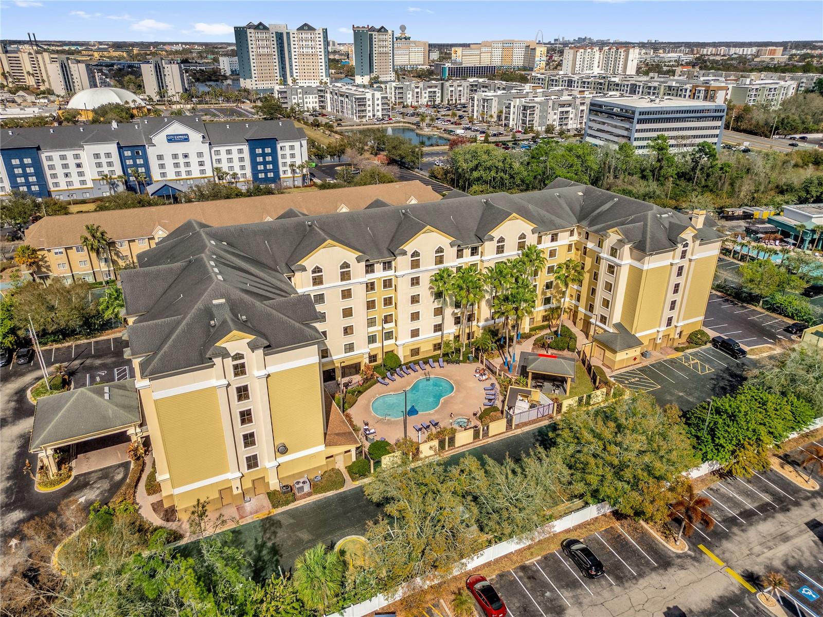 Discover an exceptional investment opportunity to own a tastefully furnished condo-hotel unit at Sky Suites, ready for immediate short-term rental! Perfectly positioned just 8 minutes from EPIC Universe and 10 minutes from the Orange County Convention Center, this turnkey 1-bedroom, 1-bathroom unit offers the ultimate blend of convenience, comfort, and incredible rental income potential. This fully furnished unit boasts a private bedroom, a living room with a sleeper sofa, a cozy dining area, and a fully equipped kitchen featuring a refrigerator, stovetop, microwave, dishwasher, and all the cookware and utensils your guests could need. Two flat-screen TVs and high-speed internet make the space ideal for both work and relaxation. The resort itself is packed with amenities to enhance the guest experience, including an outdoor pool, jacuzzi, 24-hour fitness center, arcade, basketball court, on-site restaurant and bar, and even complimentary shuttle service to nearby theme parks. Practical conveniences like laundry facilities round out the offering. The location is unbeatable —just minutes from Walt Disney World, Disney Springs, Universal Studios, International Drive, SeaWorld, top-tier shopping, and Orlando International Airport. With its prime high-demand location, short-term rental flexibility, and strong income potential following, this is a turn-key property you don’t want to miss. High occupancy rates and impressive rental returns make this an investment opportunity that stands out. Schedule your private tour today!