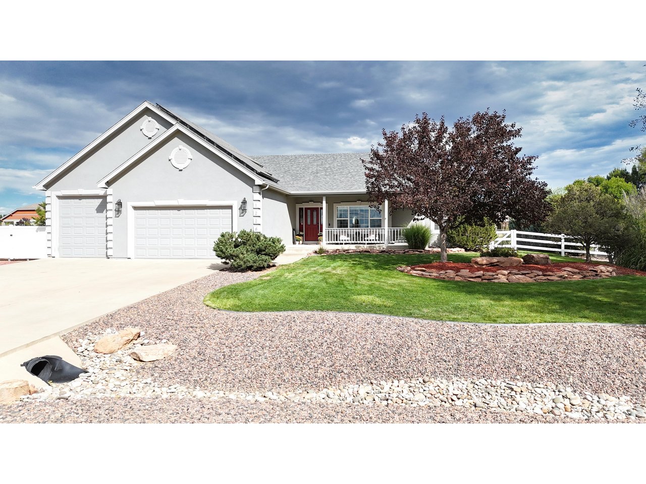 Gorgeous ranch-style home located in Severance's desirable Baldridge subdivision! This open-concept ranch combines a fantastic layout with luxury finishes and a beautiful primary suite. Stunning wood floors flow throughout the main living areas, leading you to two additional spacious bedrooms, a dining area, and the kitchen you've been dreaming of. Thoughtful features include a central vacuum system and a fully paid-off solar system, offering added convenience and energy efficiency. Step outside and enjoy the nearly half-acre lot featuring mature landscaping, plenty of room to enjoy the outdoors, covered patio and a large storage shed. Just across the street, take a relaxing stroll around one of the neighborhood's two lakes. With an unfinished basement offering plenty of room for future expansion, this home has the location, layout, lot, and amenities you've been looking for!