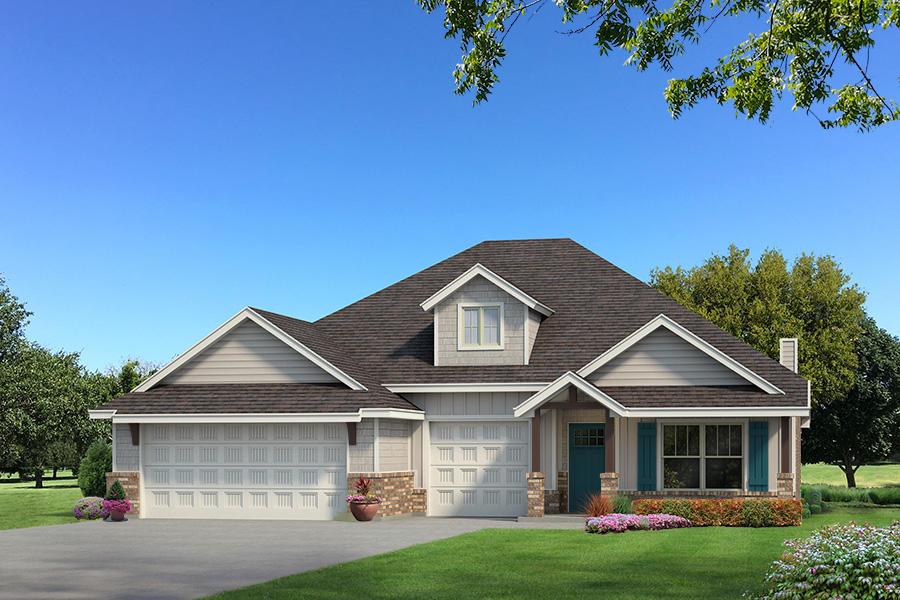 This Shiloh floor plan offers 2,220 Sqft of total living space, which includes 1,950 Sqft of indoor living space and 270 Sqft of outdoor living space. There is also a 625 Sqft three car garage with a storm shelter installed. At Homes by Taber, we include a storm shelter in every home because safety is not an option. This home offers 4 bedrooms, 2 full bathrooms, 2 covered patios, and a utility room. The great room features a luxurious coffered ceiling with a ceiling fan, a stacked stone surround gas fireplace, large 7’ windows, rocker switches throughout, wood-look tile, and Cat6 wiring! The up-scale kitchen has stainless steel appliances, custom-built cabinets to the ceiling with under cabinet lighting and cabinet hardware throughout, a large center island featuring a trash can pullout, stunning pendant lighting, a large corner pantry, and attractive tile backsplash. The primary suite features a sloped ceiling detail, a ceiling fan, our cozy carpet finish, and two HUGE walk-in closets. The primary bath has a European walk-in shower, a free-standing tub, a private water closet, modern tile flooring, and separate vanities with framed mirrors. The covered back patio includes a wood-burning fireplace, a gas line, and a TV hookup. Other amenities include healthy home technology, a fresh air ventilation system, a tankless water heater, R-44 and R-15 insulation, and so much more!