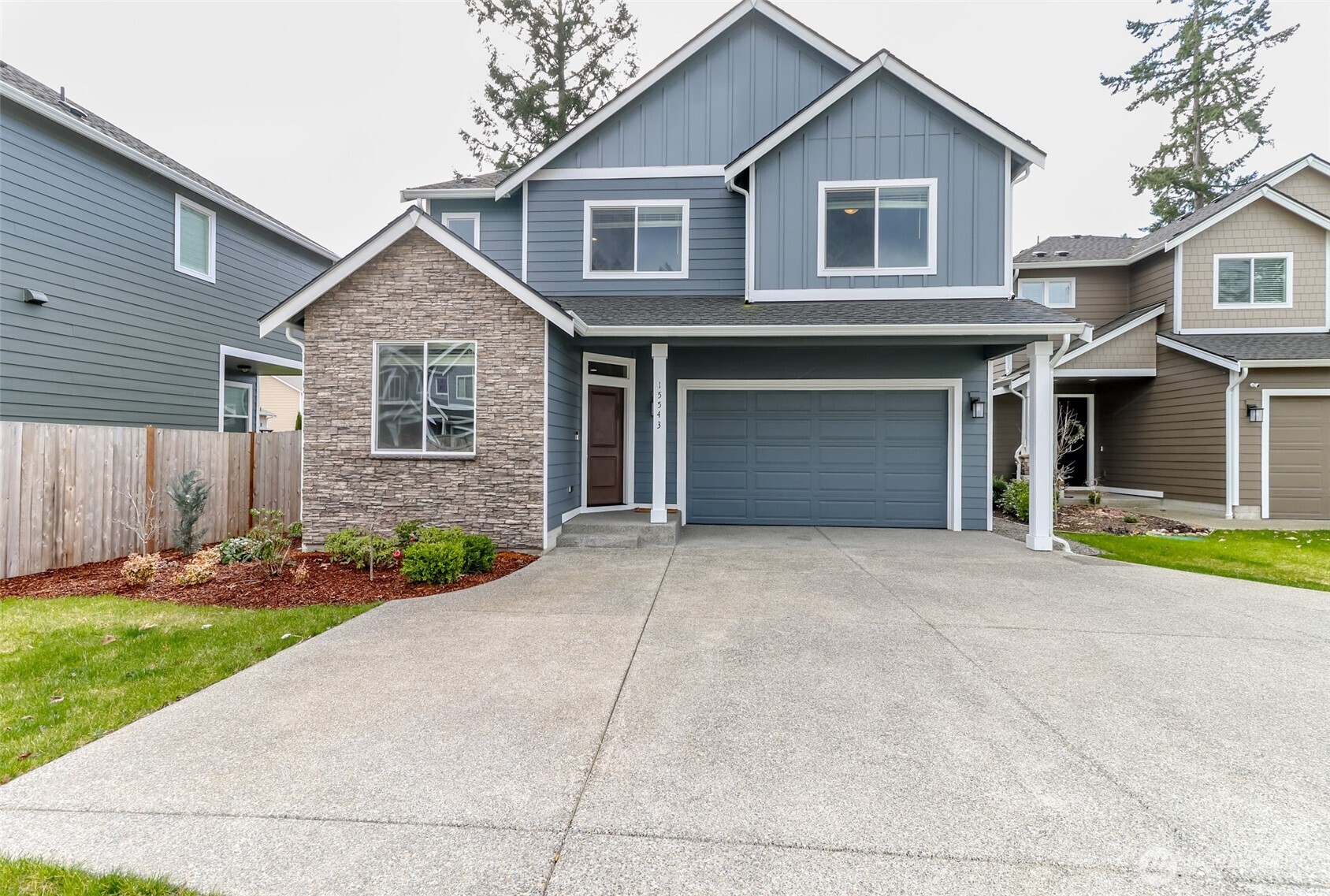 Welcome to your new home in the cozy community of Mill Pond in Yelm! Quality built in 2023 by Rush Construction, this 2604 sf 4 bed plus den/office has everything you need. The main floor features a great room concept complete with cozy gas fireplace with a lovely surround, a chef's kitchen, large quartz island with room to enjoy a meal and serve your guests, a gas range, walk in pantry, and breakfast nook which leads to your covered patio with gas fireplace and fully fenced yard. You will appreciate the home office/playroom/den on the main floor as well as a roomy foyer. Upstairs features a private main ensuite large enough for all of your furnishings, a barn door leading to the bathroom featuring a garden tub, large shower, water closet, double sinks w/quartz countertops and quality cabinetry as well as a walk in closet. Laundry and 3 more bedrooms round out the second floor. Outside you will enjoy and appreciate the large fully fenced and level back yard with room to play and garden. The community has walking trails and a park next door. Close to shopping, JBLM, movies, parks and trails make this home ideal!