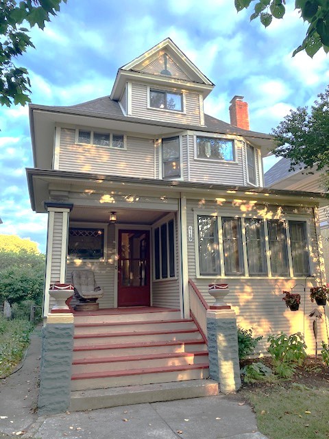 Fantastic American Four Square with a two story addition - located on an amazing block of single family homes - less than a mile, and about a 15 minute walk to the Blue Line and Metra stops on Montrose! The perfect blend of original charm combined with many updates make this home ideal for today's contemporary living. From your relaxing front porch, you'll enter the the home and be greeted by a spectacular oak staircase and gracious entry foyer. Gather family and friends for conversation in your oversized living room. Dine or entertain in the spacious dining room with stained glass window accents.. Each room features gorgeous original oak trim and crown mouldings that exude the craftsmanship of a bygone era, and the hardwood floors were just sanded and refinished! There's even a pocket door that you may want to restore! As you view the home, be sure to seek out the original leaded and stained glass windows! The kitchen has plenty of cabinets, including a pantry cupboard, and stainless appliances that are about 5 years new. This kitchen also includes an ideal space for your breakfast table & chairs or home office.  Go ahead and plan a spectacular Fall Housewarming Party! Entertaining will be a snap as the kitchen opens into the Family Room addition and also flows onto the spacious rear deck! Four large bedrooms and a beautifully renovated bath are located on the second floor, and the walk-up attic is just waiting for your finishing ideas - perhaps a home office or primary bedroom suite? One bedroom, currently used as a home office, is tandem to another. The semi-finished basement has a full bath, an ideal work room, laundry, abundant storage, and space previously used as an artist studio. There is definite value-add potential there!  The Roof is a tear-off 6 years new! Beyond this block and its amazing neighbors (and Block Party!), you can stroll to the Portage Park itself - featuring ball fields, tennis courts, outdoor pool (site of the 1972 US Olympic Swimming Trials), dog park and a wonderful Farmer's Market. It's just 2.5 blocks to the west! Finally, there are restaurants, coffee shops, and much, much more all along Irving Park Rd. and Milwaukee Ave.! Fun Fact: This home was featured throughout a full episode of the TV show "Early Edition", starring Kyle Chandler! What are you waiting for? Call me today for a showing!
