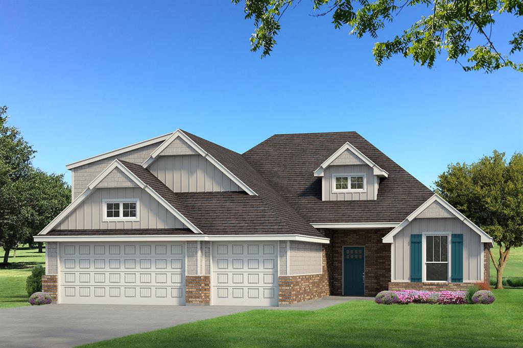This Hummingbird Bonus Room 1 floor plan includes 2,495 Sqft of total living space, which includes 2,250 Sqft of indoor living and 245 Sqft of outdoor living space. This home offers 4 bedrooms, 3 full bathrooms, a utility room, a bonus room, and a 3-car garage with an in-ground storm shelter installed. The great room embraces a gas fireplace with a stacked stone detail, large windows, wood-look tile, Cat6 wiring, rocker switches throughout, and a flawless cathedral ceiling with crows feet and a chandelier. The up-scale kitchen has stainless-steel appliances including a 5-burner cooktop, decorative tile backsplash, 3 CM countertops, a large center island with a trash can pullout, stellar pendant lighting, well-crafted cabinets to the ceiling with glass and lights in the uppers, under cabinet lighting and cabinet hardware installed throughout, and a separate walk-in pantry. The prime suite boasts a sloped ceiling detail with a ceiling fan, windows, and our cozy carpet finish. The prime bath supports a dual sink vanity with framed mirrors and 3 CM countertops, a walk-in shower, a free-standing tub and TWO walk-in closets. Secondary bedrooms feature high ceilings with a ceiling fan, windows, sizeable closets, and carpeted flooring. The covered back patio includes an outdoor wood-burning fireplace, a gas line, and a TV hookup. Other amenities include our healthy home technology, an air filtration system, a tankless heater, R44 insulation, and more!