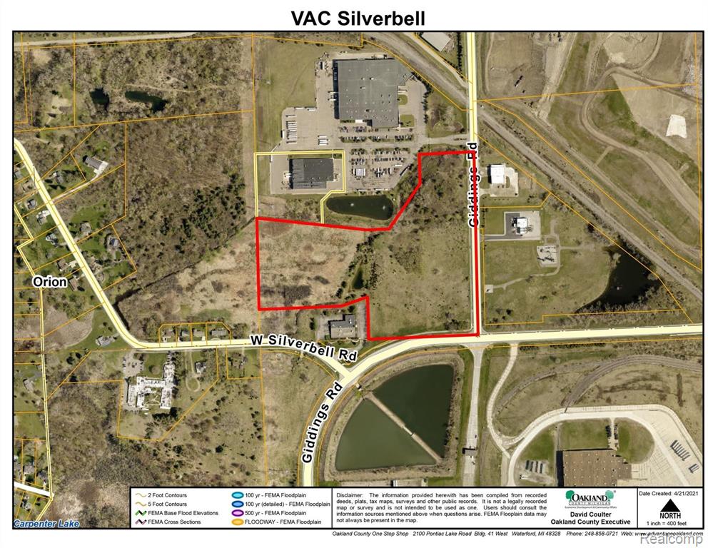 23 acre parcel with 15+/- acres for development. Property is zoned I-P. Site contains a constructed water detention pond capable of servicing entire site. Has had prior site-plan approval from Orion Twp. (shown for reference) including 3 buildings, over 200,000 square feet of building space and approaches from Silverbell Rd. and Giddings Rd. Prior soil boring test and environmental test available. Close proximity to I-75 and M-24. Across Silverbell Rd. from General Motors Orion assembly facility. Close proximity to other manufacturing and high-tech, including ABB, Dana, FedEx, Esys Automation, Continental AG,  Webber Automotive, Rousch Industries, Delta and others. 12 miles from Oakland-Pontiac Airport. Additional potential for use as Cultivation/Grower Facility, Secure Transporter, Processor or a Safety Compliance Facility per current zoning. Please contact listing broker for additional information. Orion Twp tax abatements may be available. Abatement guidelines in the documents section.