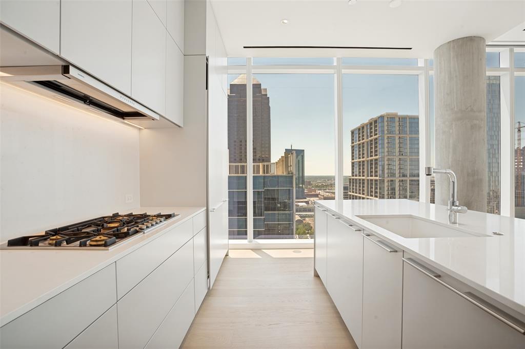 Upon arrival, one is welcomed by the iconic Dallas skyline in this newly constructed home within the Masterpiece Collection. Artfully designed it sets the tone for urban sophistication. With 3-bedrooms and 3.5 baths this home offers a rare opportunity to reside in Dallas’s most luxurious and exclusive high-rise in the heart of the Dallas Arts District and Klyde Warren Park. White oak hardwood 7” plank floors throughout the home,gracious 11’ ceilings with floor-to-ceiling windows and electric Lutron shades provide a front-row seat to sweeping views. Featuring the highest quality finishes, including a custom bulthaup kitchen, two butlers’ pantries, Gaggenau appliances and Dornbracht fixtures. The sequestered primary bedroom features a spa inspired bathroom showcasing a “Tea-for-Two” Kohler bathtub, dual sinks, built in medicine cabinets an oversized walk-incloset. Amenities include on-site concierge services, 24-7 valet, house car service, private wine storage, fitness studio, dog spa and serene treatment room. The resort-style infinity edge lap pool, putting green, gas grill and fire pits create an outdoor oasis. HALL Arts Residences is Gold LEED rated and prioritizes health as a WELL Certified residence.