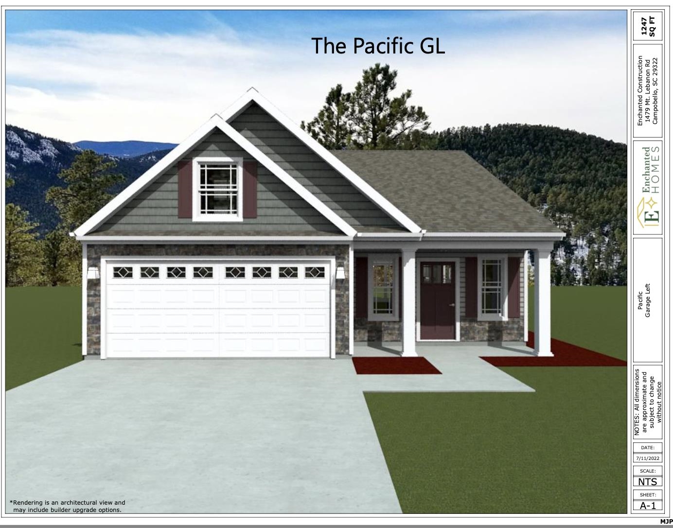 The PACIFIC (Lot 45) offers a modern, open concept living area perfect for entertaining.  3 bedroom, 2 bath. Complete with the trademark chair rail, crown molding, and rope lighting.  12' x 12' uncovered back patio. Upgraded craftsman siding option to include 1/2 stone front porch columns.  30-year architectural shingles, site-built construction, and a 10 year limited warranty are included to give you peace of mind. Preferred Lender/Attorney Closing Costs Incentive Offered!   *Virtual tour reflects same house plan, not exact house.