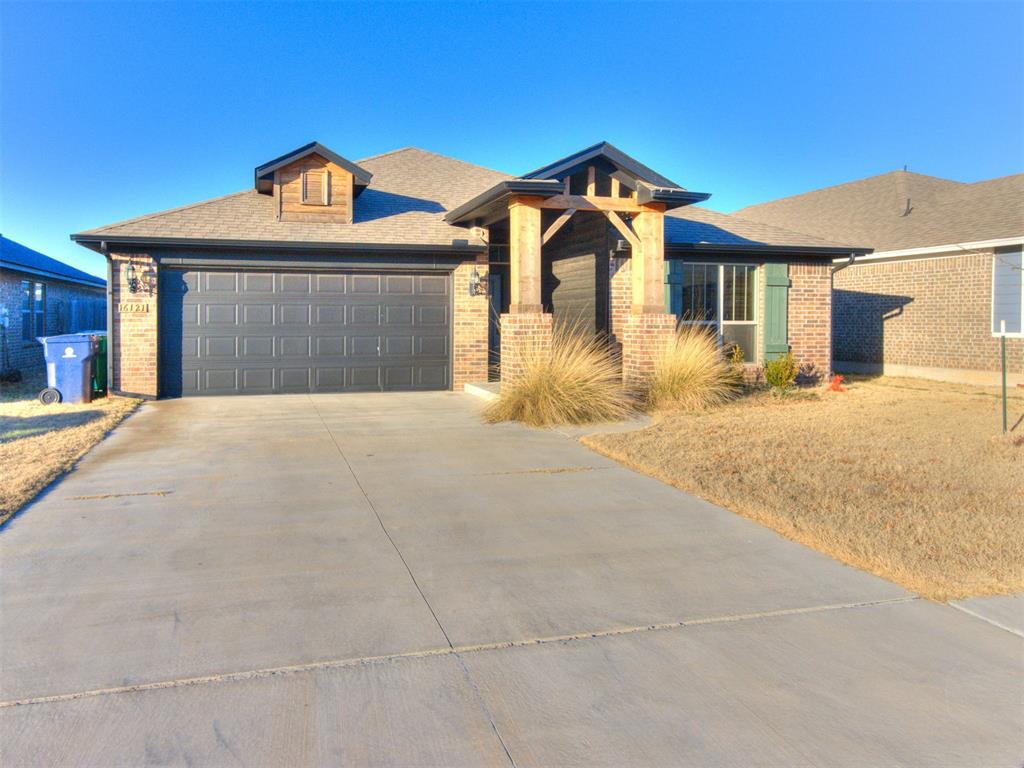 Welcome to this beautifully upgraded custom home built in 2022 by Ideal Homes. Offering 4 bedrooms and 2 bathrooms, this designed residence showcases quality craftsmanship, modern finishes, and a functional split floor plan that provides added privacy.At the heart of the home, the spacious living area features a cozy gas-log fireplace, creating a warm and inviting space for everyday living or entertaining. The kitchen is equipped with granite countertops, a crushed granite composite sink, stainless steel appliances, a gas range, and a large walk-in pantry, making it both stylish and practical.The main living areas are highlighted by durable vinyl plank flooring, LED lighting, and hand-textured walls throughout. Guests will appreciate the upgraded secondary bathroom with double vanities, while the laundry room offers upgraded tile, a folding counter with granite surface, and ample cabinetry for storage.The primary suite serves as a private retreat, featuring a walk-in shower and custom window shutters in the en-suite bath. Additional garage space provides excellent storage options or room for hobbies.Step outside to a fully fenced backyard with steel posts and an extended covered patio, ideal for outdoor entertaining.Located in the desirable Featherstone community, residents enjoy amenities including a playground, splash pad, walking trails, and scenic ponds, all tucked into quiet cul-de-sacs. With easy access to I-35 and I-240, commuting and city conveniences are just minutes away.This home offers the perfect blend of modern design, everyday functionality, and community living—don’t miss the opportunity to make it yours.