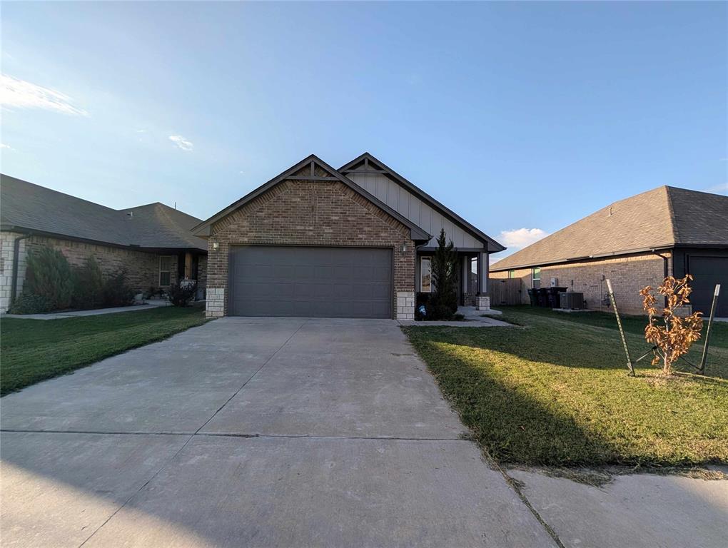 Welcome to this beautiful 3 bedroom home in the desirable Palermo Place Addition! Designed with comfort and efficiency in mind, this energy efficient home features neutral colors, attractive wood-look flooring, and a spacious open living area. The kitchen offers granite countertops, stainless steel appliances, and plenty of cabinet space, opening to a generous dining area perfect for gatherings. The primary suite includes a private bathroom and ample closet space, while the two additional bedrooms offer plenty of room. Enjoy the fully fenced backyard with a patio, ideal for relaxing or entertaining. Additional features include an entryway coat closet and a storm shelter located in the garage. Conveniently located near shopping, dining, and everyday amenities. Schedule your showing today!