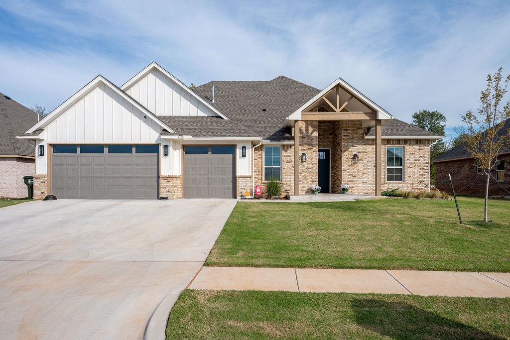 Thoughtfully designed with custom craftsmanship and upscale finishes throughout, this impressive 5-bedroom, 3-bath home offers the flexibility to accommodate 4 bedrooms plus a private office, all within a spacious, open-concept layout. The gourmet kitchen stands out with a large island, Whirlpool built-in double ovens, a 4-burner cooktop, and a butler’s pantry, with expansive features like open shelving, cabinetry, drawers, and additional counter space. Custom pull-out spice racks integrated beside the cooktop also add a clever, designer touch. The living area makes a statement with vaulted ceilings, a wood beam, a tiled fireplace with a custom wood mantel, and abundant natural light streaming through oversized sliding glass doors. The luxurious primary suite offers a relaxing retreat with a soaking tub, tiled shower with a built-in bench, and an impressive closet complete with built-ins, a full-length mirror, and generous storage. Additional conveniences include hallway built-ins, a mudroom bench, a spacious laundry room with cabinetry and counters, an eye-catching entryway accent wall, and 2-inch faux wood blinds throughout the main living areas and bedrooms. Outside, enjoy a spacious covered cathedral patio, full privacy fencing, and a tranquil greenbelt backdrop that offers a peaceful, country-like atmosphere. Don’t forget about the epoxied garage floor, abundant storage solutions, and thoughtful custom details that set this home apart from standard builder-grade construction. With its blend of modern design, functional spaces, and elevated finishes, this home is definitely worth experiencing in person.