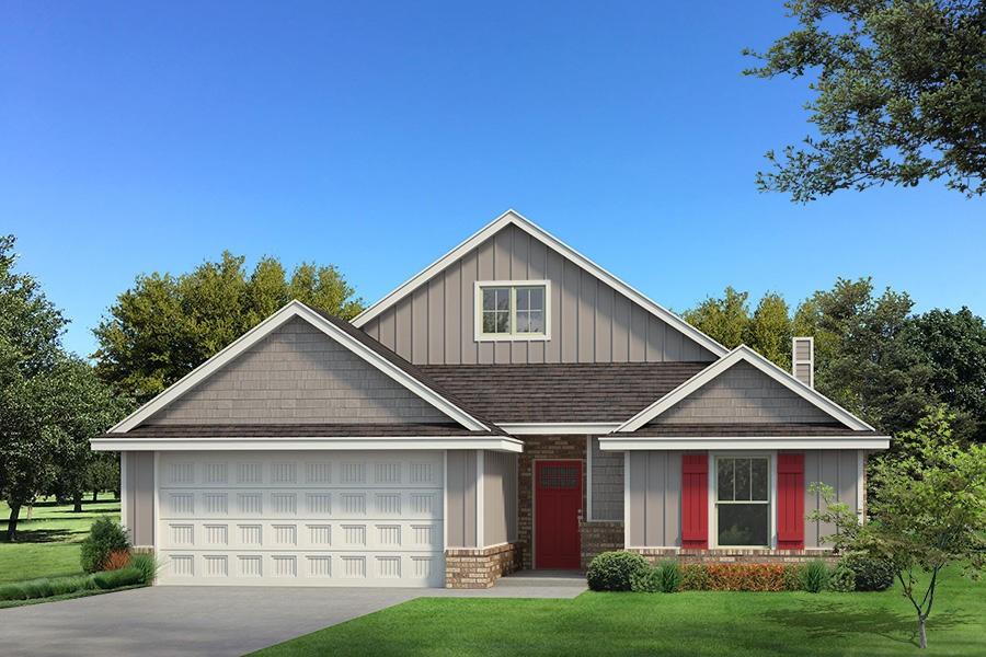 This Kamber floor plan includes 1,905 Sqft of total living space, which includes 1,750 Sqft of indoor living space and 155 Sqft of outdoor living space. This charismatic home offers 3 bedrooms, 2 full bathrooms, covered patios, a utility room, and a 2-car garage with an in-ground storm shelter installed. The living room presents high ceilings with a ceiling fan, wood-look tile, a corner gas fireplace surrounded by our elegant stacked stone detail, Cat6 wiring, and 3 large windows. The high-end kitchen supports a large center island, stunning pendant lighting, custom-built cabinets to the ceiling with glass and lights in the uppers, stainless steel appliances, decorative tile backsplash, 3 CM countertops, and a large walk-in pantry. The large primary suite spotlights a sloped ceiling detail with a ceiling fan, windows, and our cozy carpet finish. The prime bath offers a free-standing tub, a dual sink vanity with framed mirrors, a walk-in shower, a private water closet, and a HUGE walk-in closet! The covered outdoor living supports a wood-burning fireplace, a gas line, and a TV hookup. Other amenities include our healthy home technology, a tankless water heater, R-44 insulation, a whole home air filtration system, and so much more!