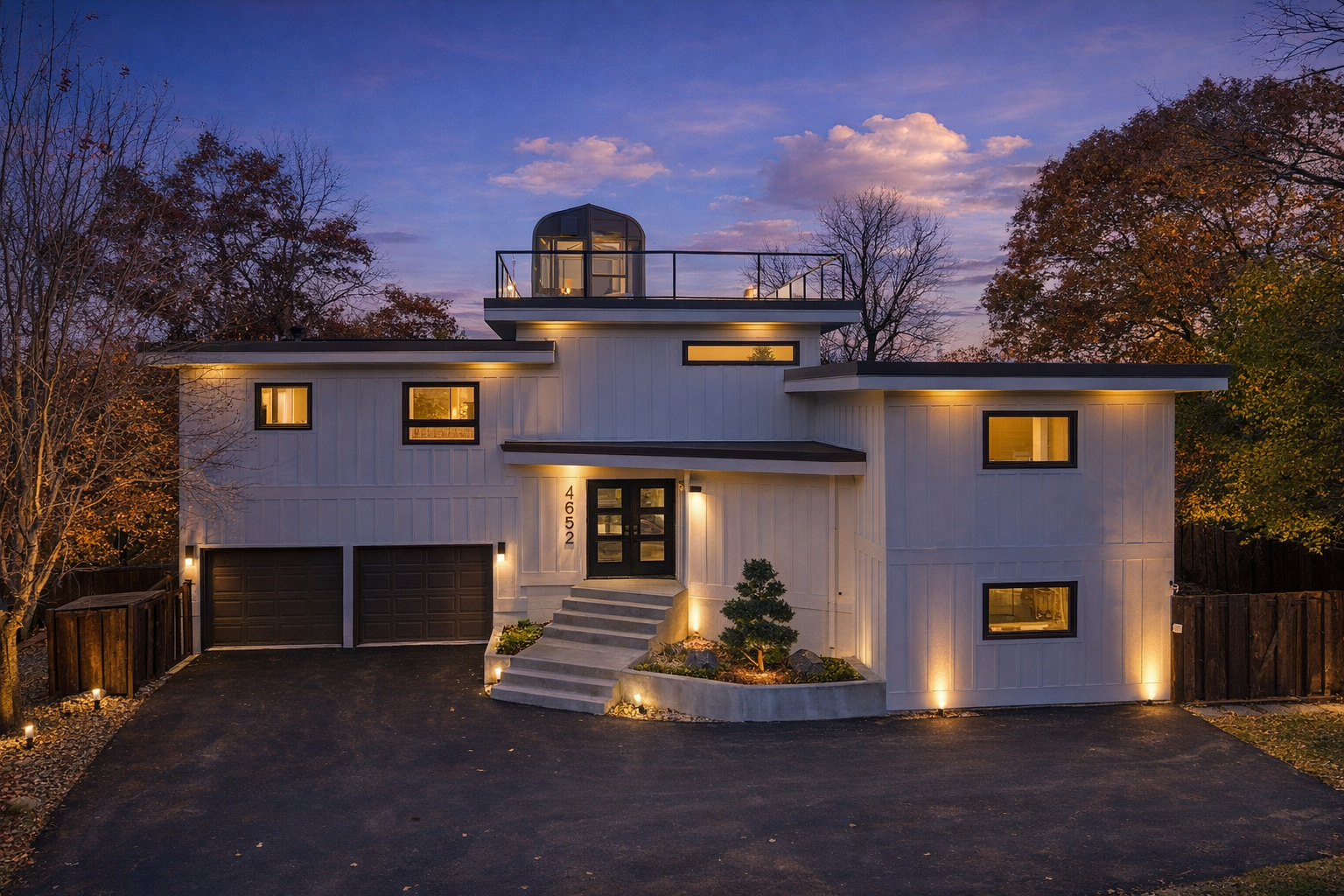 Set above the city with commanding views across Bloomington, this modern residence is a striking architectural statement! The two-story living room makes an immediate impression with a floor-to-ceiling fireplace and a dramatic wall of windows framing the skyline beyond. Four bedrooms and three bathrooms provide generous accommodations, including a serene primary suite complete with a private solarium, fireplace, and spa-like private bathroom. The lower level bathroom also features and inviting sauna. The stunning kitchen—winner of two interior design awards—is both beautiful and highly functional, anchoring the home with quiet sophistication. Three solariums and two rooftop decks throughout the home create light-filled moments of pause, blurring the line between indoors and out, while a striking spiral staircase leads from the main level to a rooftop deck overlooking the city and featuring amazing views of wildlife. Located in a cul-de-sac, the highly sought after West Bloomington school district, and close proximity to parks, shopping and restaurants. This home offers a rare, design-forward opportunity.