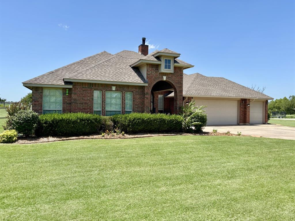Welcome to this well cared for home, located in a private gated neighborhood in the heart of the award-winning Deer Creek school district.  With a flowing, beautiful natural lit open floor plan, this home offers 4 true bedrooms, an office, plus an additional flex/theater room!  Freshly painted with new Mohawk premium carpet throughout the home!  With custom built-in storage located in kids' bedrooms, this home is ready for organized living.  All bathrooms updated with new quartz countertops, plumbing fixtures, paint and lighting!  The inviting living room offers wood floors and floor to ceiling windows for exceptional natural light, and breathtaking views of those Oklahoma sunsets.  The large kitchen gives 25 feet of granite counterspace, perfect for entertaining and hosting!  With upgraded Pella windows, KitchenAid appliances and a whisper quiet KitchenAid dishwasher, this kitchen is ready for family dinners!  The large master suite is located with romantic views of the sunsets and pond in the distance.  The large master closet is perfect for additional storage and organization.  The 1-acre property has been landscaped and professionally cared for.  Close to Hwy 74/Portland, you are minutes away from restaurants, shopping and the schools, while still feeling removed from the bustle of the city.  Home offers in-ground storm shelter located in the 3-car garage.  Enjoy the private roads and neighborhood park, perfect for walks and recreation.  This home truely offers it all.