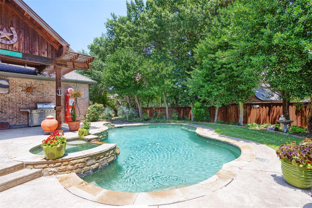 Well loved home in the trees of Eldorado Estates. Minutes from 75 Central and 121 with NO HOA.  Award winning Valley Creek Elementary nearby makes this a McKinney treasure.  With four bedrooms 3.1 baths, a 3 car garage along with a private backyard oasis, this home is waiting for you to make your memories here. The open concept living downstairs, along with the study and primary suite provide room for all.  Beautiful wood floors are in all the main living areas downstairs with carpet upstairs and CT in all wet areas. Three bedrooms-one with a private bath- and a large game room are located upstairs.  The kitchen is light and bright with many updates and is open to the family room with fireplace.  Plantation shutters throughout the home add to its character.  Character continues to the treed back yard where your private lagoon shaped pool, covered patio, fire pit area and small greenhouse await.  There is ample places to dine, enjoy your favorite beverage and cool off in the pool.  Great shaded area for a  dog run is located at the back of the property.  This home has so much to offer and with no HOA is a rare find in a neighborhood like this. A MUST SEE!
