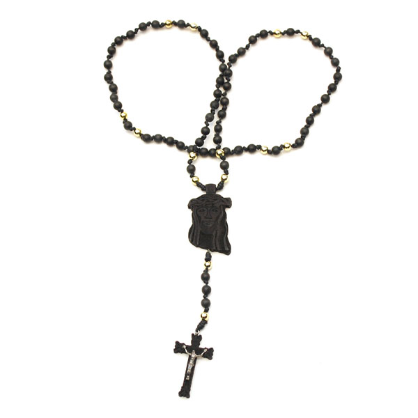 HipHopDX "Wooden Jesus Piece & Cross Chain (Black w/ Gold)" Necklaces
