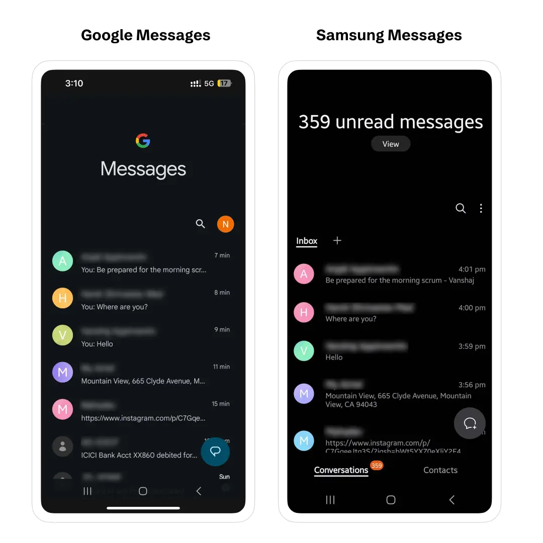 google messages vs samsung messages