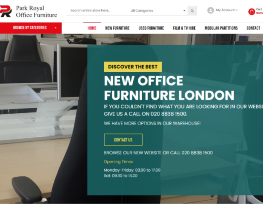 Park Royal Office Furniture eCommerce Website Development Portfolio Image