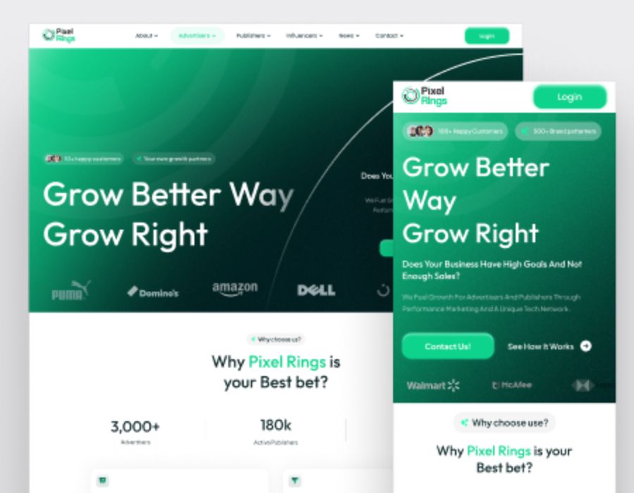 Pixel Rings Modern Website for a Global 360° Marketing Agency Portfolio Image