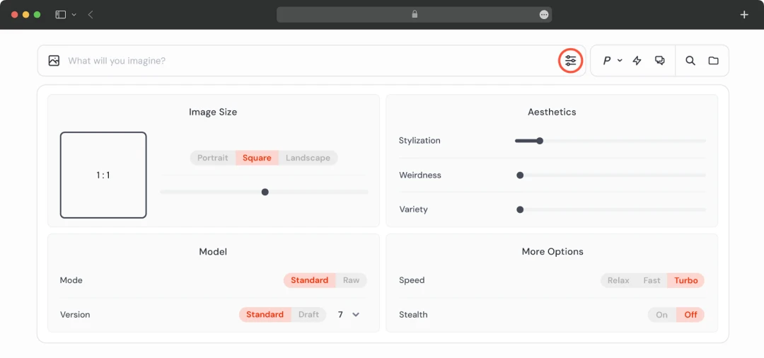 Customize Midjourney settings