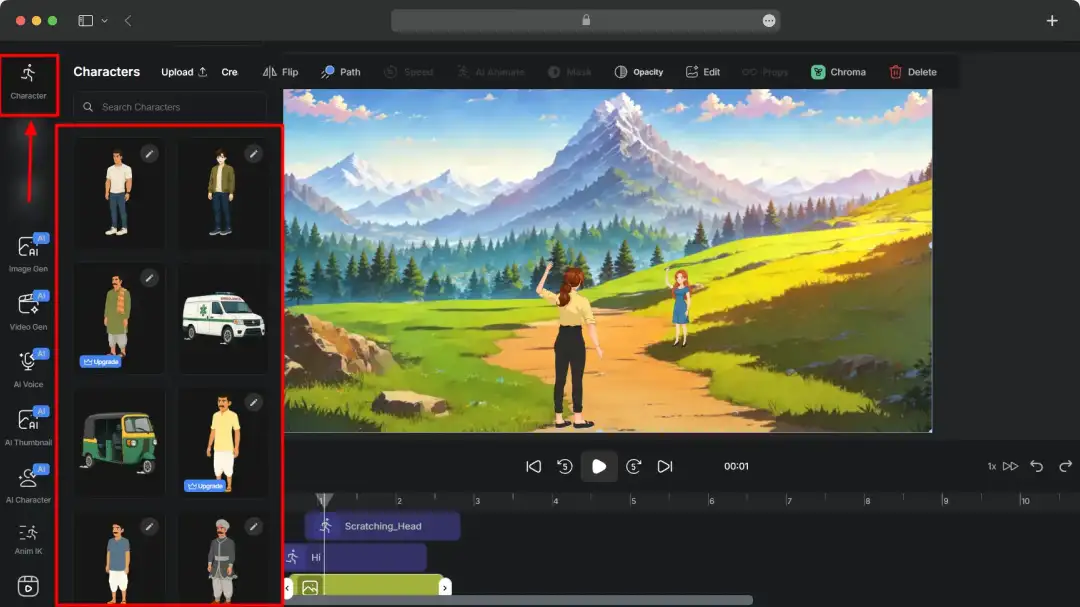 You can include characters from the library