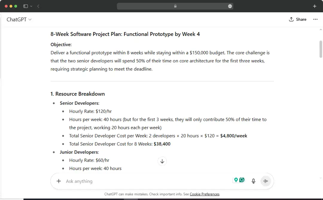 ChatGPT’s response to the problem-solving and reasoning prompt