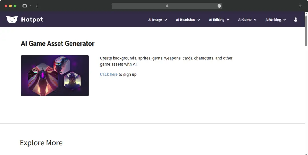 AI game asset generator feature page
