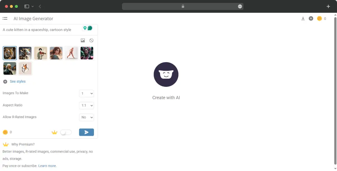 AI art generator dashboard