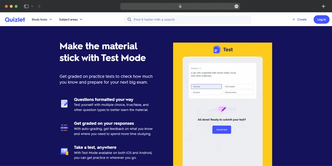 Practice test in Quizlet