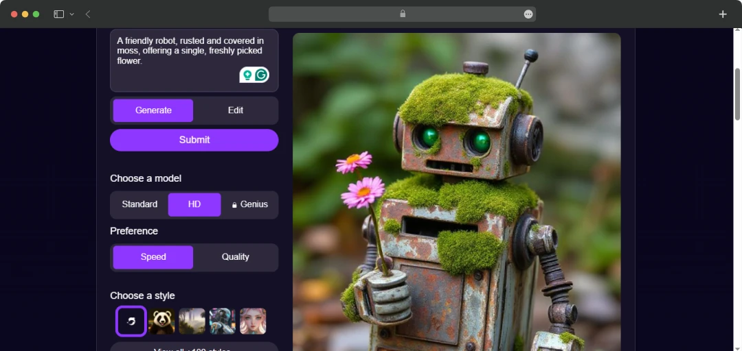 Image output of the DeepAI image generation tool
