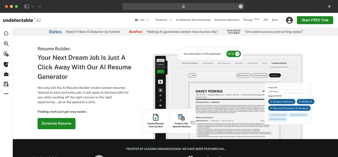 Undetectable AI resume builder