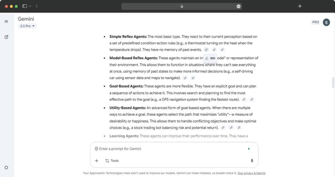 Content selection in Gemini