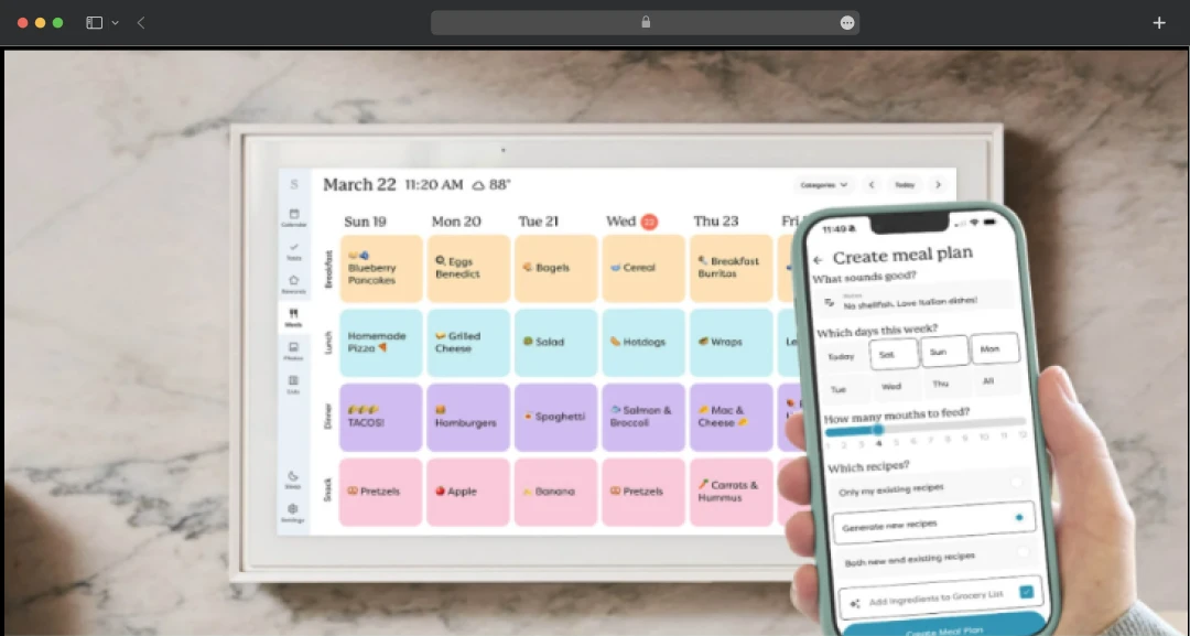 Skylight Calendar meal planning feature