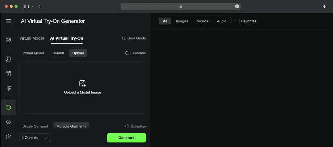 kling AI virtual try on feature dashboard