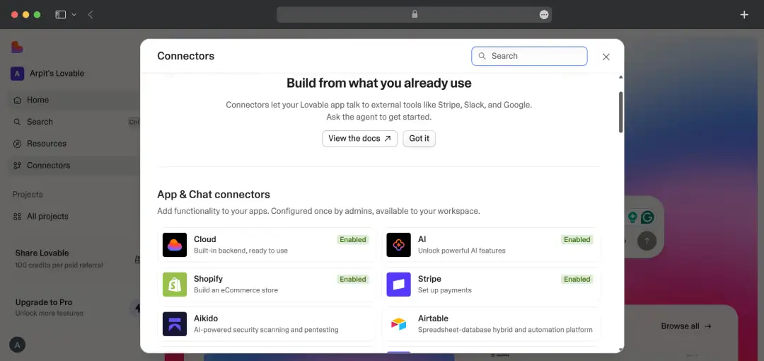 Built-In App AI Connectors