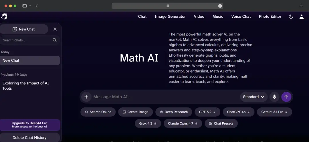 DeepAI AI math interface.