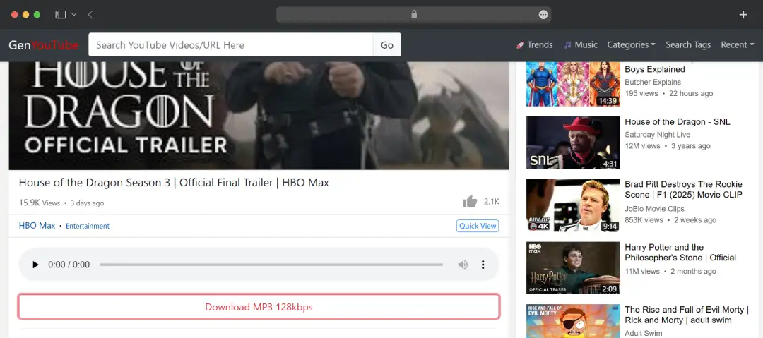 Audio extraction for MP3 downloads