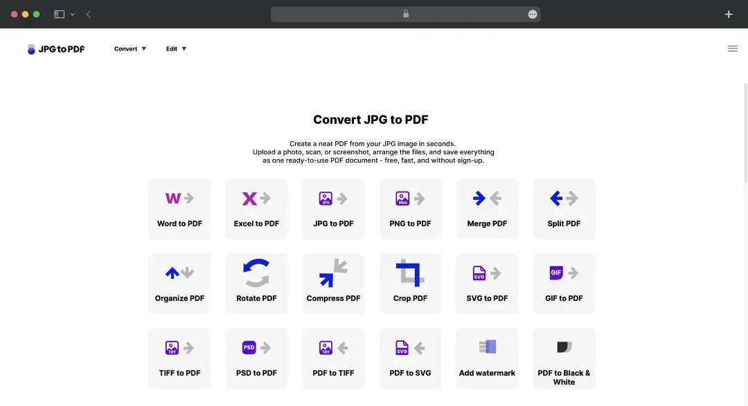 Open the JPGtoPDF Website