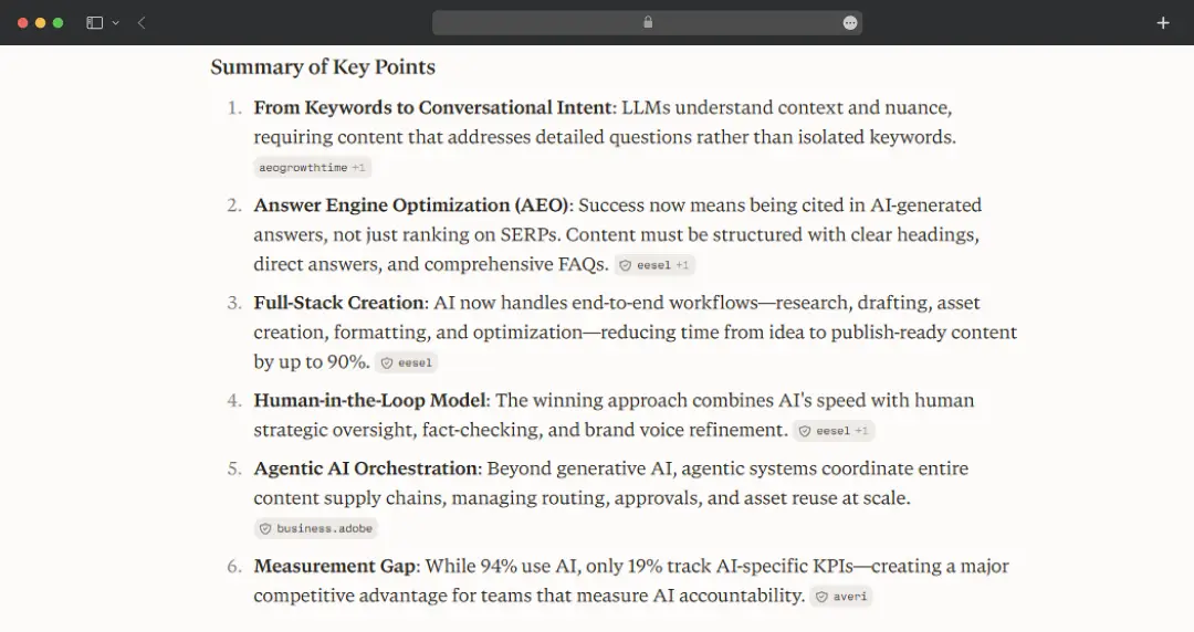 summarizes the key data points