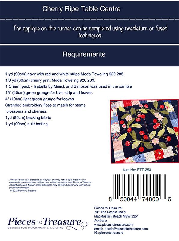 Cherry Ripe Table Centre PTT 253 Pieces To Treasure#1 at Moda Fabrics ...