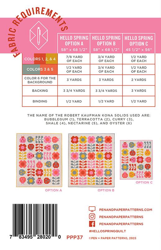 Hello Spring PPP 37 Pen and Paper Pat#1 at Moda Fabrics + Supplies