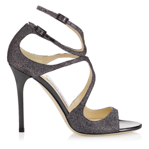 JIMMY CHOO LANG Anthracite Lamé Glitter Sandals