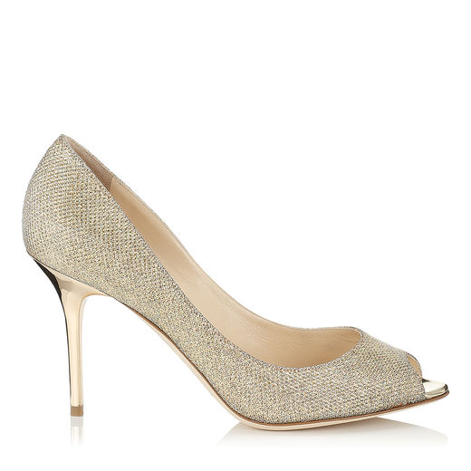 JIMMY CHOO Evelyn Lamé Glitter Peep Toe Pumps