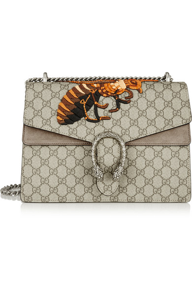 GUCCI Dionysus Medium Embroidered Coated Canvas And Suede Shoulder Bag