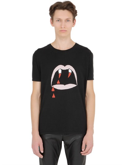 SAINT LAURENT Vampire Printed Cotton T-Shirt, Black