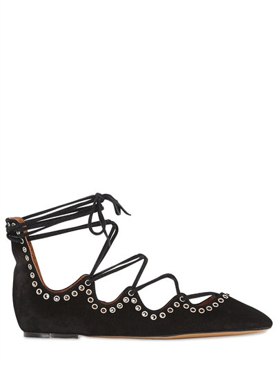 ISABEL MARANT 10Mm Leo Suede Lace-Up Ballerinas, Black