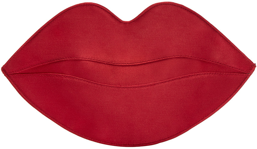 CHARLOTTE OLYMPIA Red Satin Big Kiss Clutch