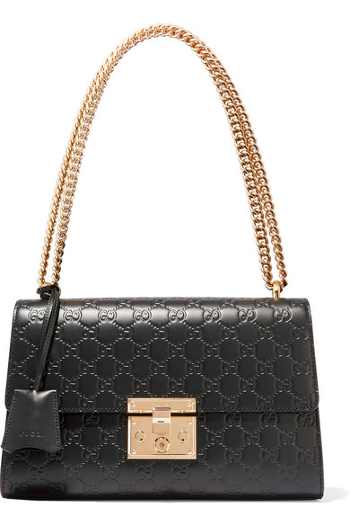 GUCCI Padlock Medium Embossed Leather Shoulder Bag