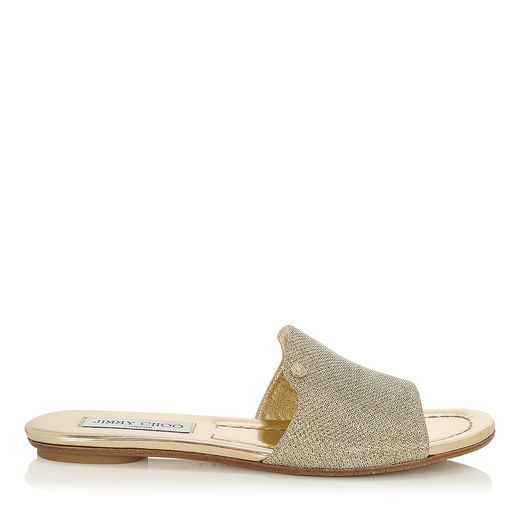 JIMMY CHOO NANDA Gold Lamé Glitter Slides