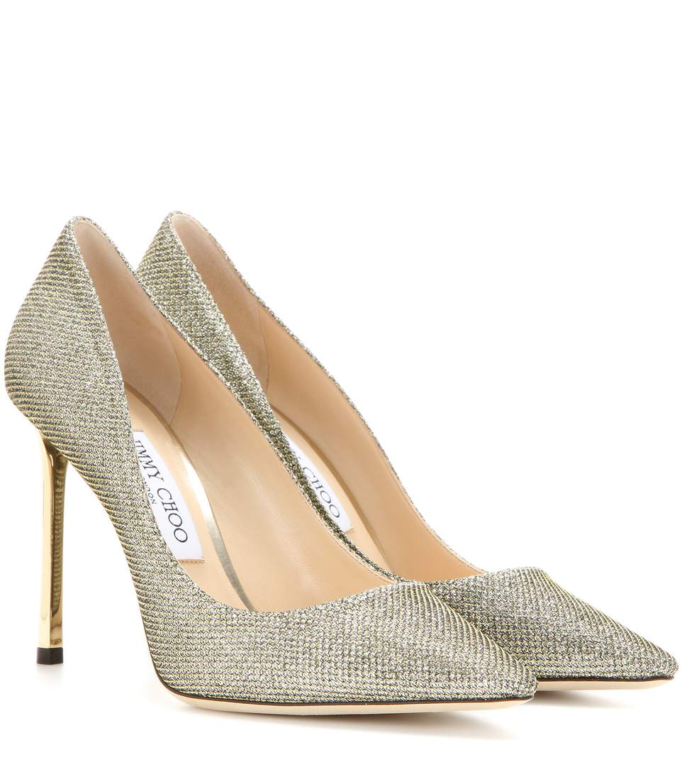 JIMMY CHOO Romy 85 Glitter Fabric Pumps in Light Lroeze | ModeSens