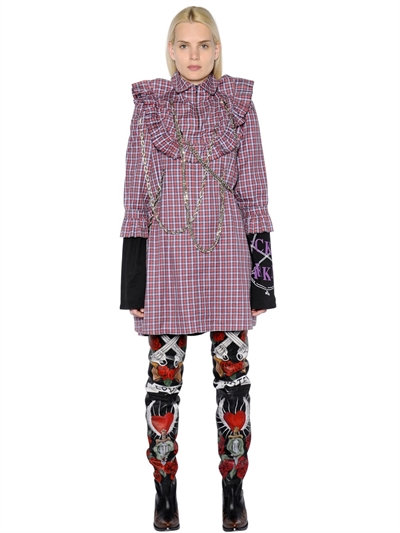 VETEMENTS PLAID COTTON POPLIN DRESS W/CHAINS