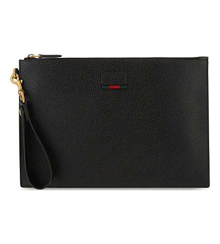 GUCCI Web tab textured leather pouch